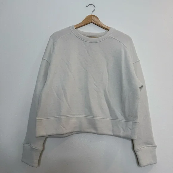 Smartwool Recycled Terry Cropped Crew Sweatshirt in Almond size large - Picture 3 of 9